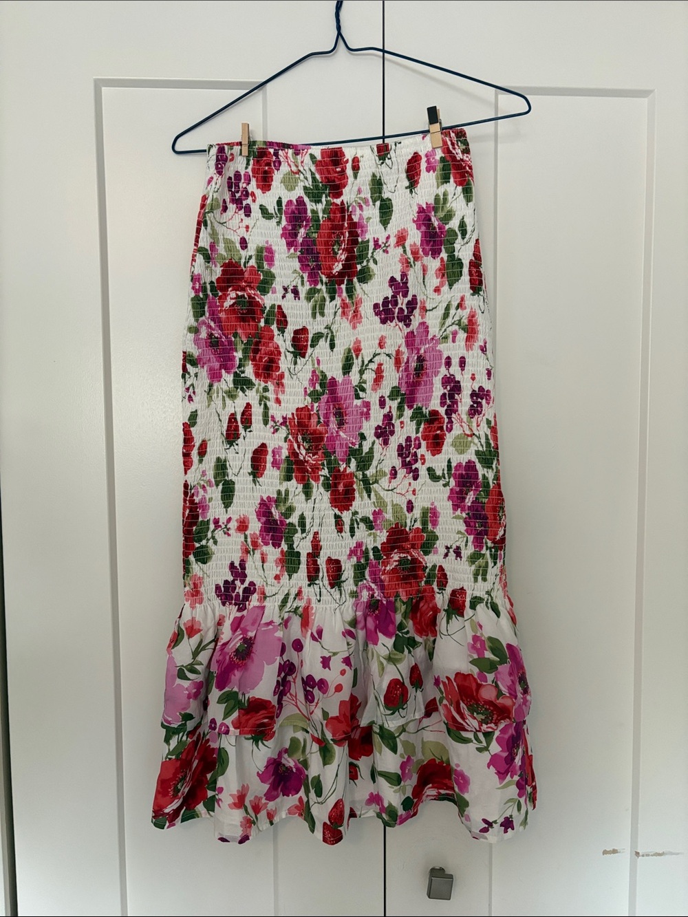 Abercrombie & Fitch White Midi Skirt with Pink & Red Floral Print